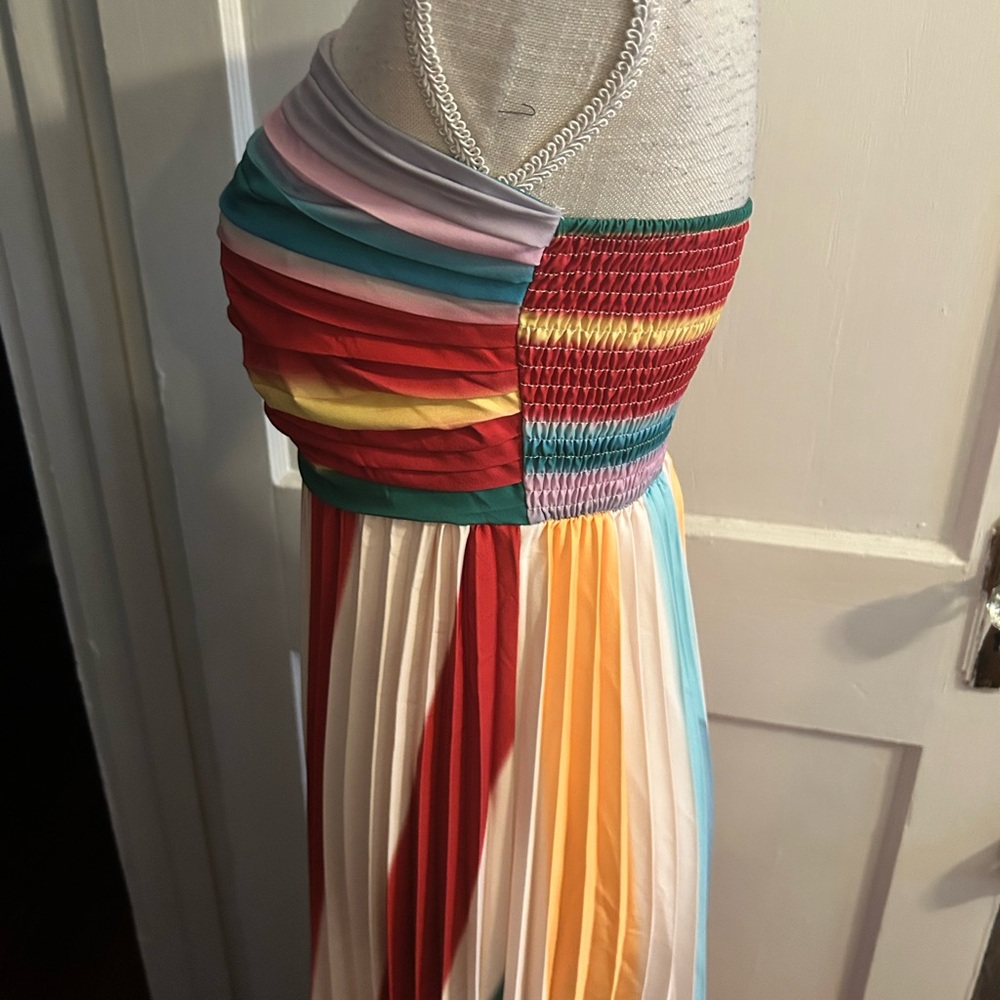Womens Multicolor Strapless Maxi Dress by Flora size medium zips in back NWT - Picture 12 of 16